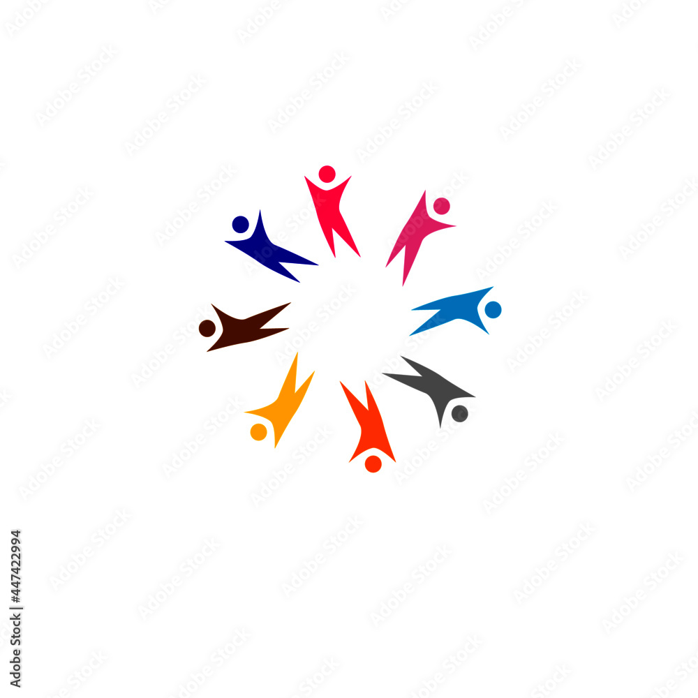 COLORFUL PEOPLE TOGETHER, PEOPLE UNION SIGN, SYMBOL, LOGO ISOLATED ON WHITE