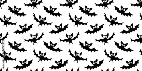 Flying bats seamless pattern. Cute Spooky vector Illustration. Halloween backgrounds and textures in flat cartoon gothic style. Black silhouettes animals on sky. © Iuliia