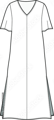 A Line Long Dress Short Sleeve V Neck Maxi Dress Vector Illustration Lounge Dress Mockup.