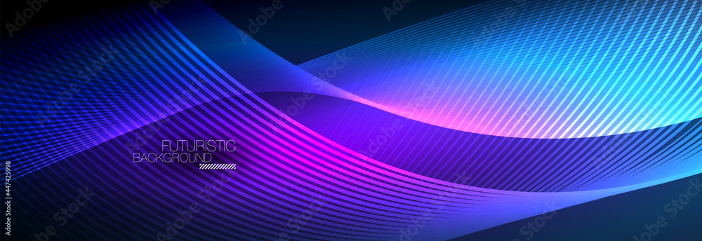 Abstract neon glowing light in the dark with waves. Shiny magic energy and motion concept, vector abstract wallpaper background