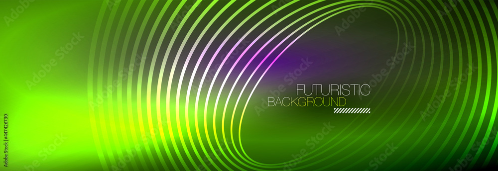 Dark abstract background with glowing neon circles. Trendy layout template for business or technology presentation, internet poster or web brochure cover, wallpaper Dark abstract background with glowing neon circles. Trendy layout template for business or technology presentation, internet poster or web brochure cover, wallpaper