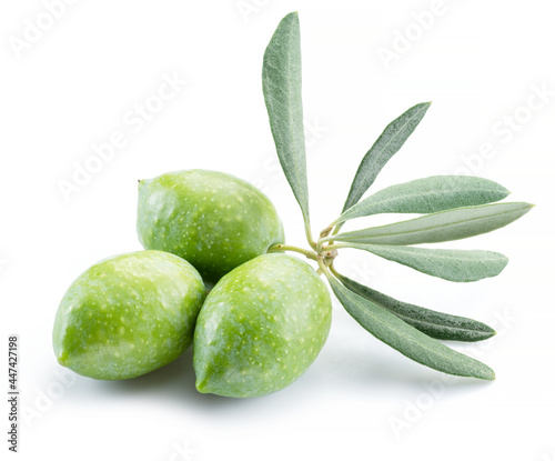 Wallpaper Mural Green natural olives with leaves isolated on a white background. Torontodigital.ca