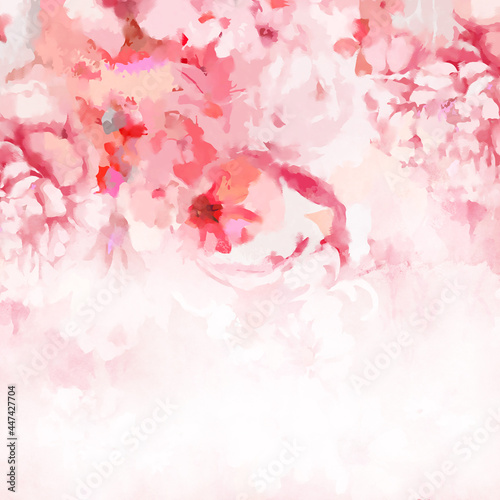 Beautiful pink watercolor rose and peony flowers