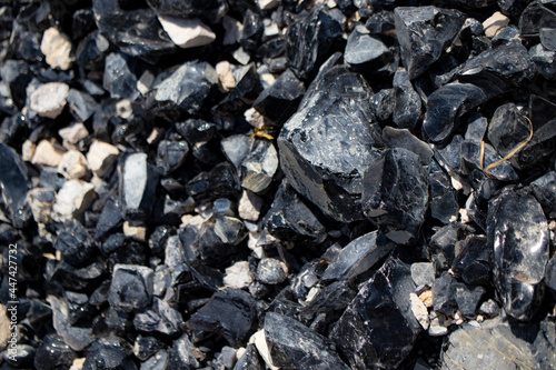 Obsidian stone mine, close-up.