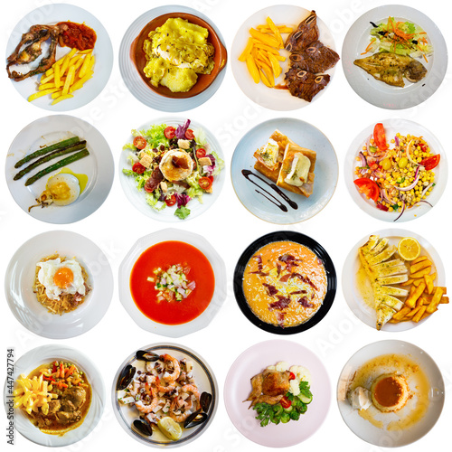 Collage of Spanish dishes on white background