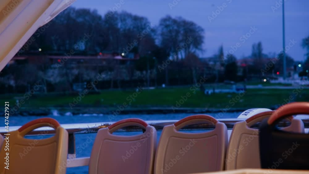 city ferries that move empty during the pandemic in the view of Istanbul in the morning