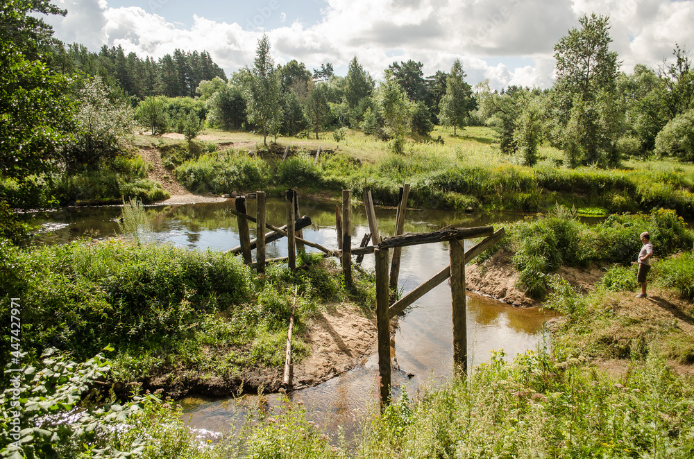 Remains of an old wooden bridge by the Irbe river, Latvia. Remains of an old wooden bridge by the Irbe river, Latvia.