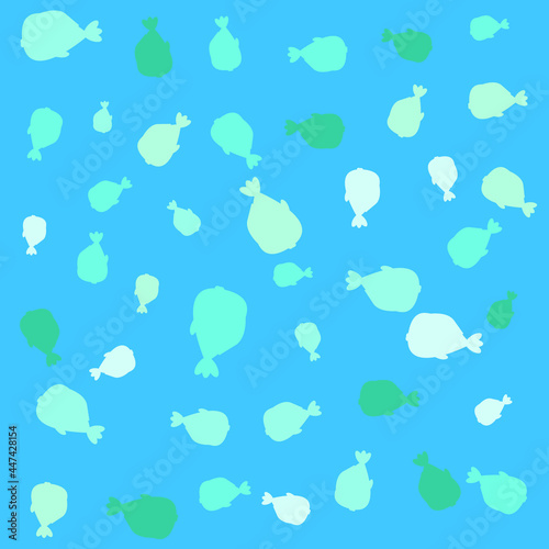 Fish pattern on a blue background. Cute fishes