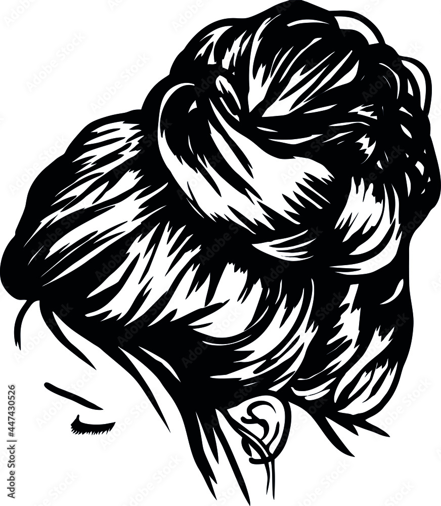 Fototapeta premium Girl with messy bun hairstyle hair don`t care handdrawn vector illustration