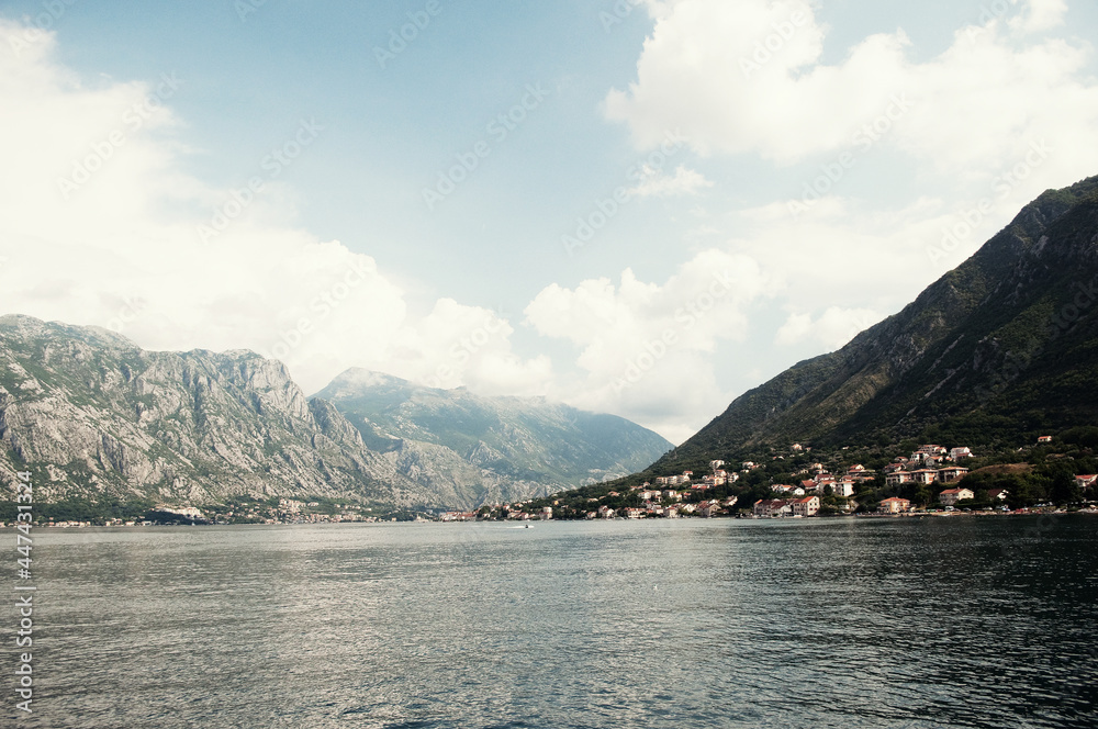 MONTENEGRO: Scenic sunset landscape view of Kotor city with the bay 