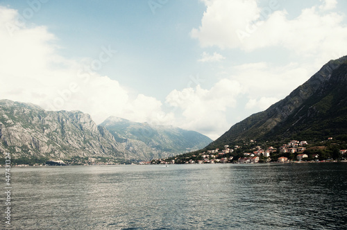 MONTENEGRO: Scenic sunset landscape view of Kotor city with the bay 
