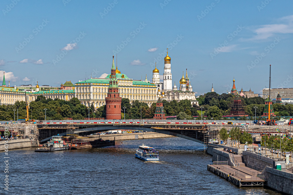 View of the Kremlin and repairs on the Bolshoy Kamenny Bridge