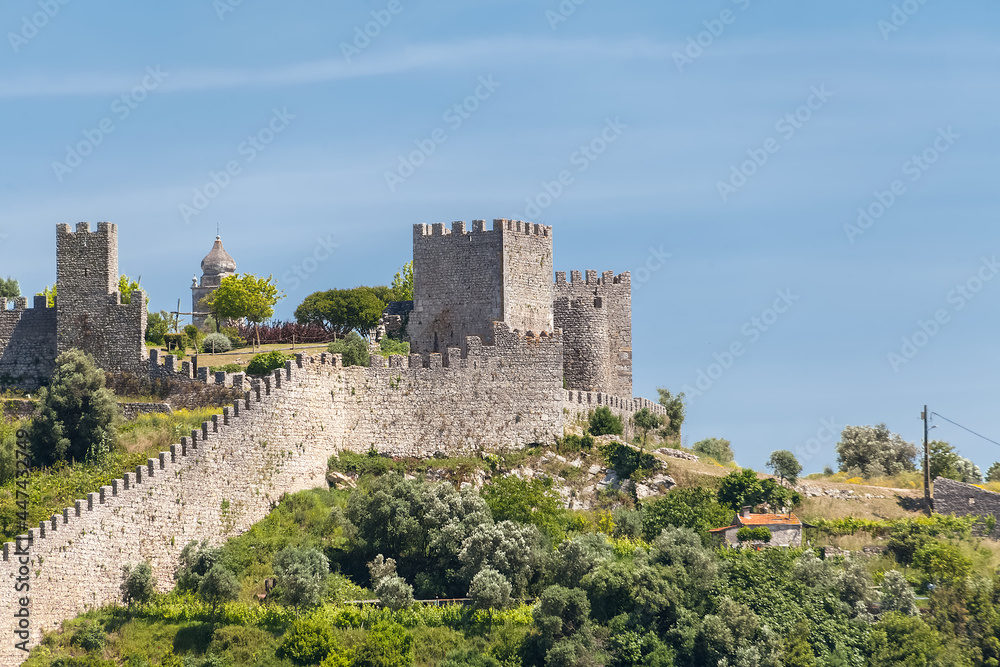 Detailed view at the Montemor-o-Velho Castle and fortress, a iconic medieval castle, iconic Romanesque and Gothic style