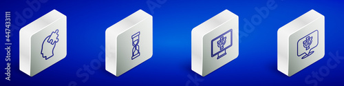 Set Isometric line Solution to the problem, Old hourglass, Psychologist online and Psychology, Psi icon. Vector