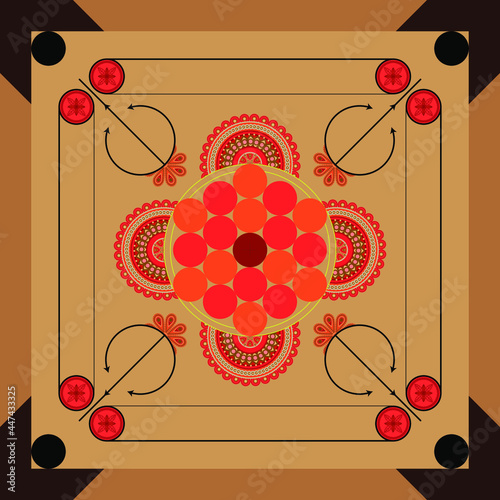 Carrom board game - Ready to print Vector, Mandala Artwork.