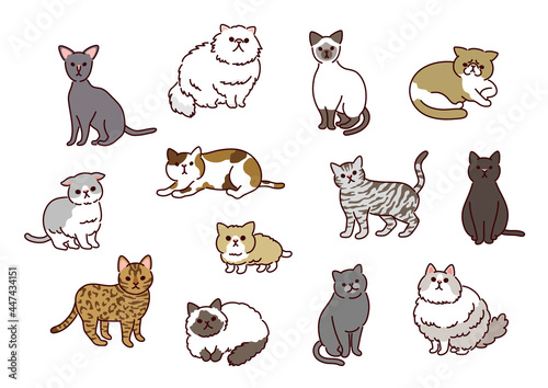 Illustration set of many kinds of simple and cute cats_シンプルでかわいい多種類の猫たちのイラスト