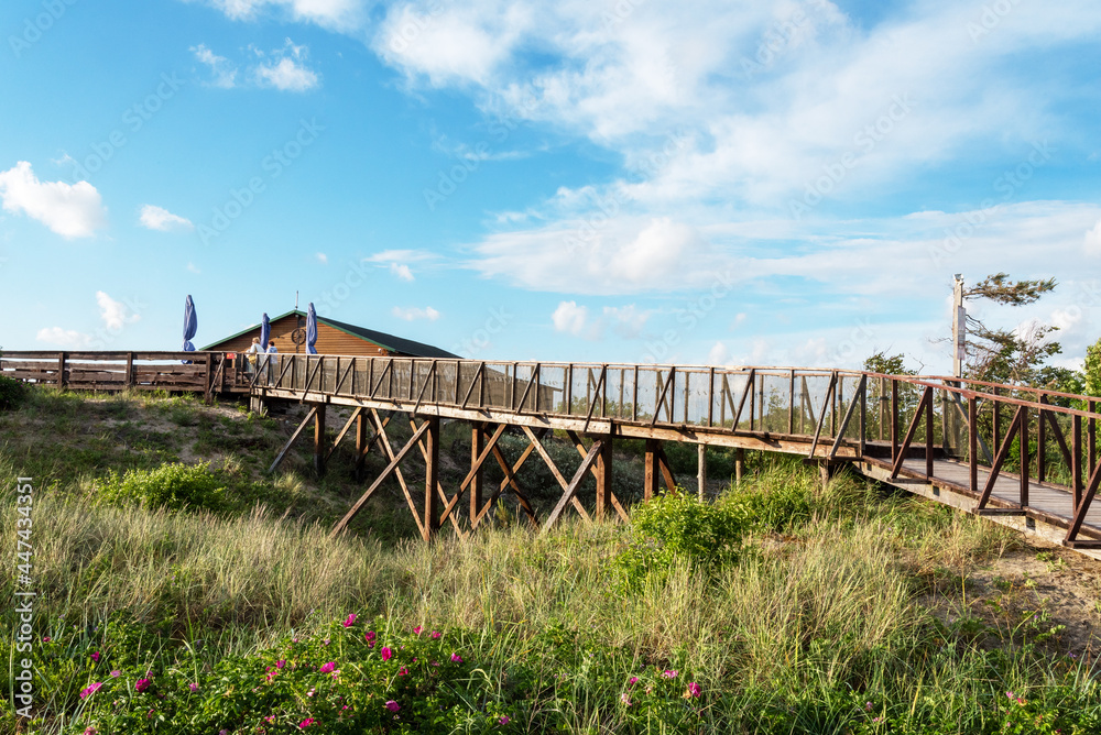 Fototapeta premium Old bridge over the ravine. Wooden bridge over the river.