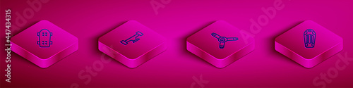 Set Isometric line Skateboard, wheel, Y-tool and deck icon. Vector