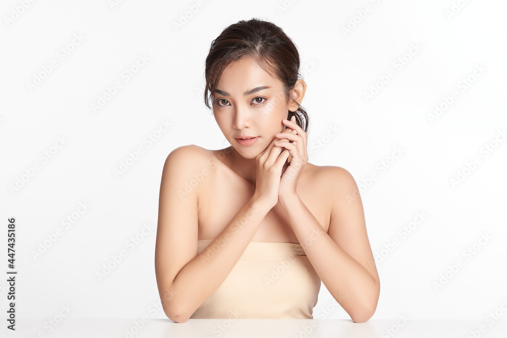 Beautiful young asian woman with clean fresh skin on white background, Face care, Facial treatment, Cosmetology, beauty and spa, Asian women portrait. Beautiful young asian woman with clean fresh skin on white background, Face care, Facial treatment, Cosmetology, beauty and spa, Asian women portrait.
