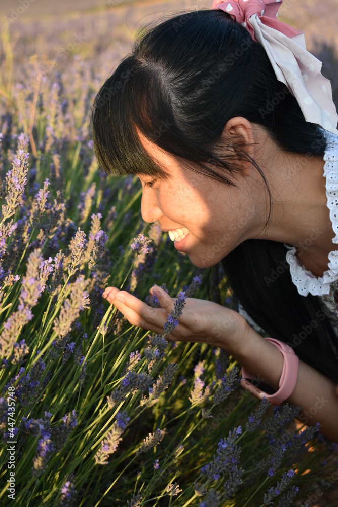 chinese girl surrounded by flowers