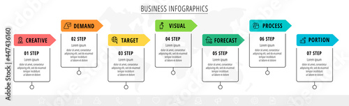 Vector infographic square label, template design. Business concept, Infograph with arrows seven options, step. Line infographics element for layout process diagram, parts, chart, graphic, web