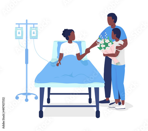 Father visiting daughter at hospital semi flat color vector characters. Full body people on white. Visitors in hospital isolated modern cartoon style illustration for graphic design and animation