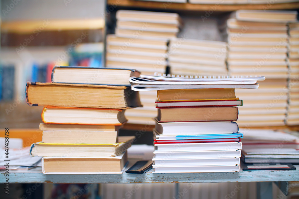 Old books in a stack on a table. Selective Focus Old books in a stack on a table. Selective Focus