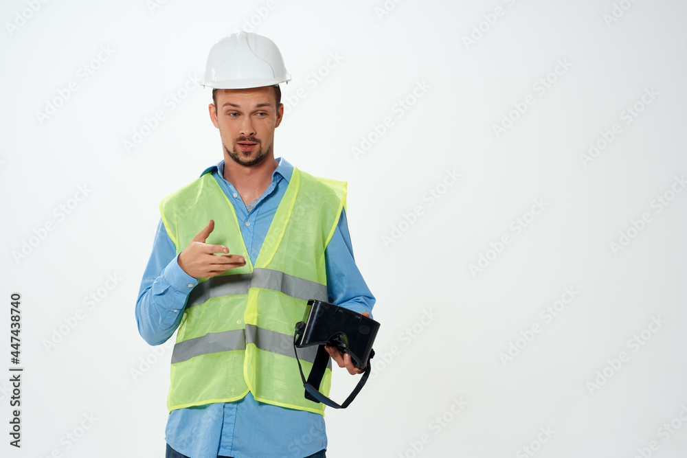 worker male engineer virtual reality glasses professional construction