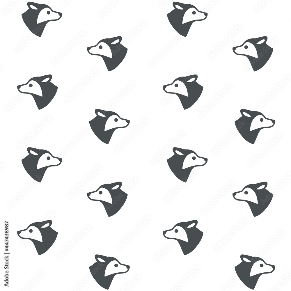Simple seamless trendy animal pattern with wolf head. Cartoon vector print.