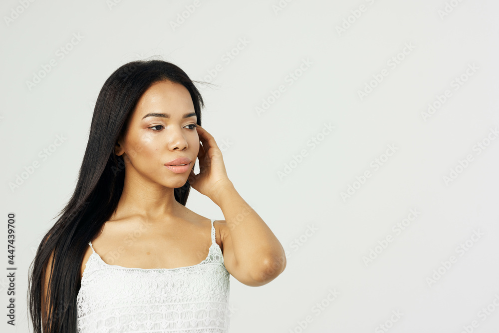 attractive african woman holding face fashion makeup model attractive african woman holding face fashion makeup model