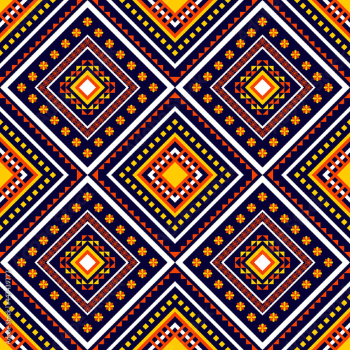 Geometric ethnic oriental ikat seamless pattern traditional design for background wallpaper clothing wrapping Batik fabric Vector illustration.embroidery style.