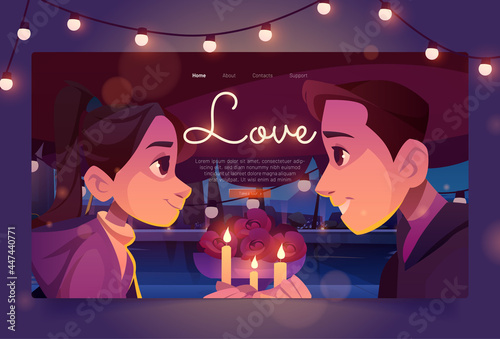 Love banner with happy couple on date