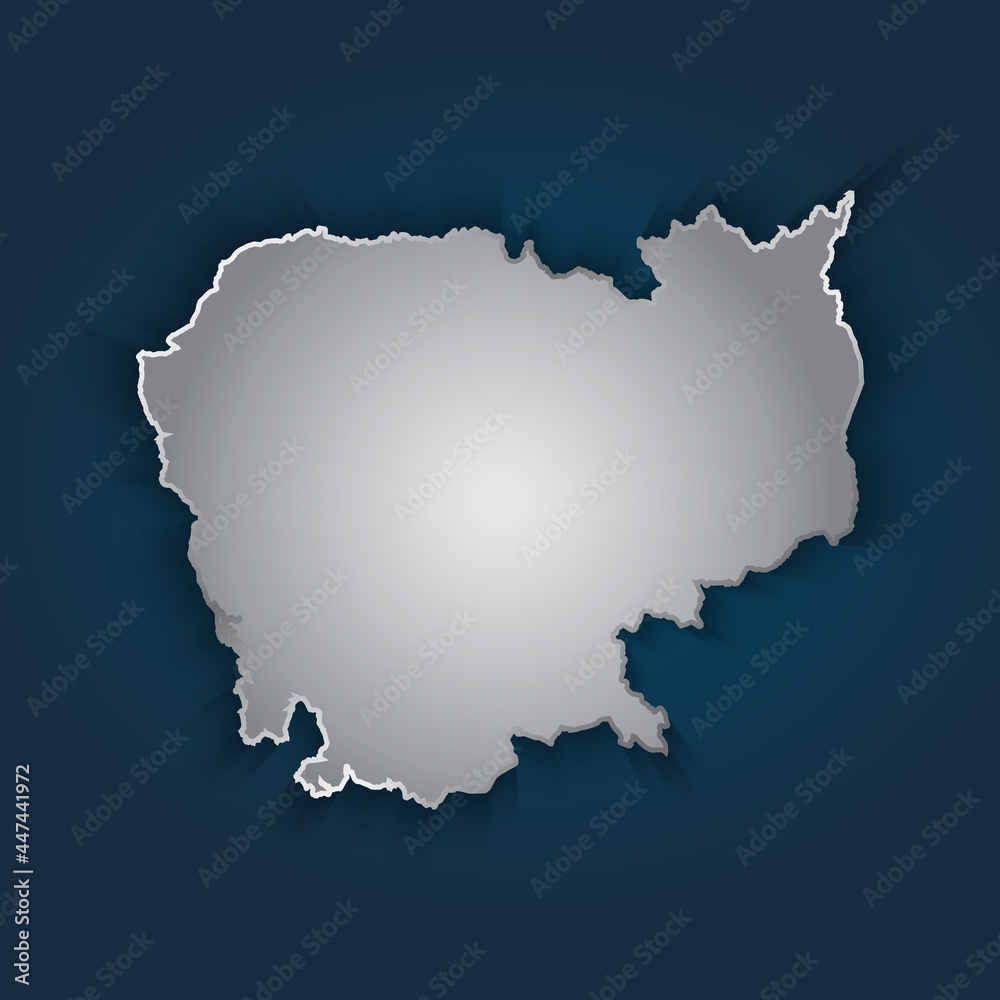 Cambodia map 3D metallic silver with chrome, shine gradient on dark blue background. Vector illustration EPS10.