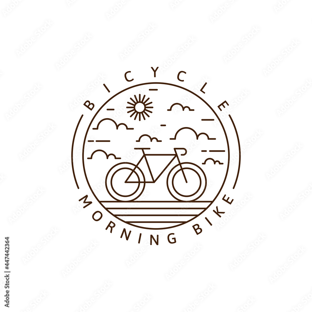 Morning cycling monoline or line art style vector illustration