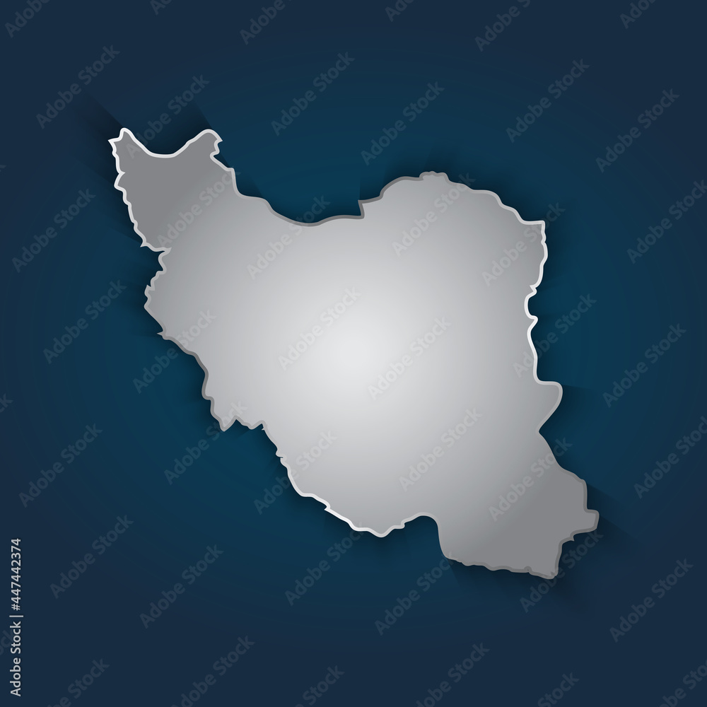 Iran map 3D metallic silver with chrome, shine gradient on dark blue background. Vector illustration EPS10.