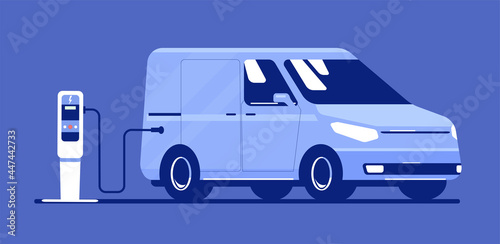 Electric light commercial vehicle isolated. Vector flat style illustration.