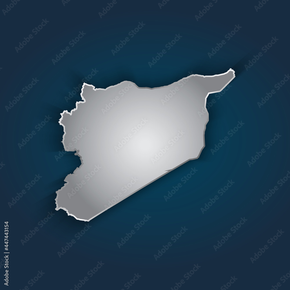 Syria map 3D metallic silver with chrome, shine gradient on dark blue background. Vector illustration EPS10. Syria map 3D metallic silver with chrome, shine gradient on dark blue background. Vector illustration EPS10.