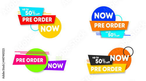 Pre order label template stock vector. Pre order label for web banner and online flyer of big sale event