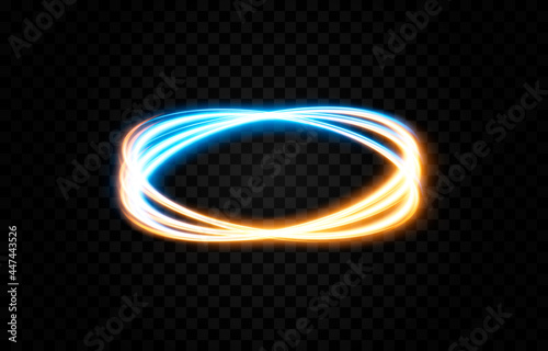 Vector glowing light lines. Neon light, electric light, portal, light effect PNG. Blue, orange portal png, magic glow, shine.
