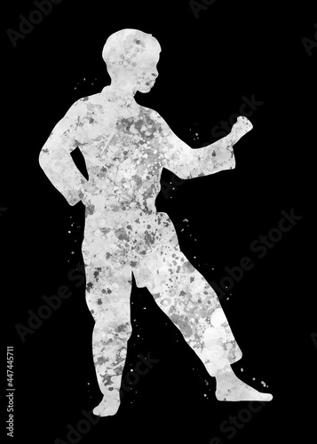 Taekwondo Karate white black art watercolor, abstract sport painting. black and white sport art print, watercolor illustration artistic, greyscale, decoration wall art. © Yahya Art