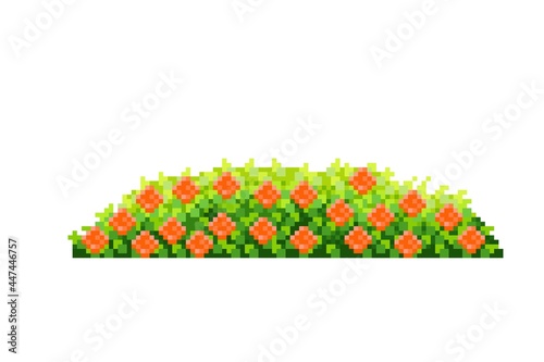 Rose bush pixel art. Decorative bush pixel art. Vector illustration. Valentine's Day. 