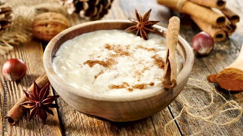 rice pudding- rice cooked with milk and spices photo