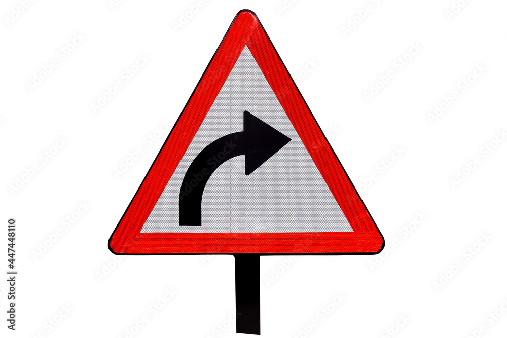 Traffic circle shaped U Turn sign with post on white background. Traffic circle shaped U Turn sign with post on white background.