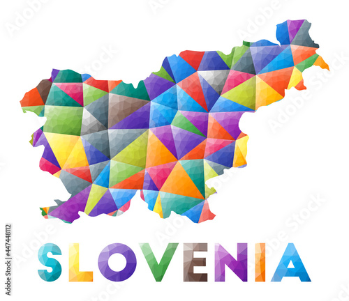 Slovenia - colorful low poly country shape. Multicolor geometric triangles. Modern trendy design. Vector illustration.