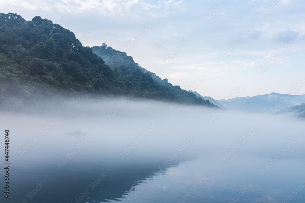 misty river in early morning