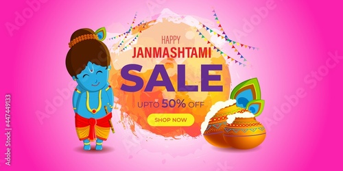 vector illustration for Indian festival Janmashtami sale banner