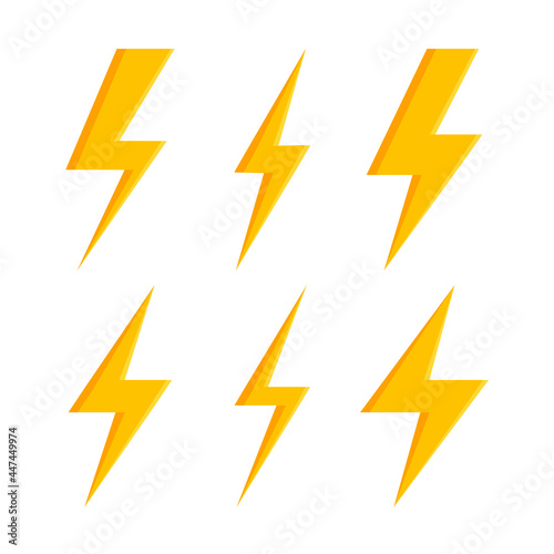Thunder and Bolt Lighting Flash Icons Set. Flat Style on Dark Background.