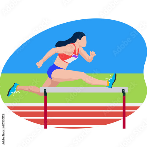 Female running in hurdles race beautiful illustration.