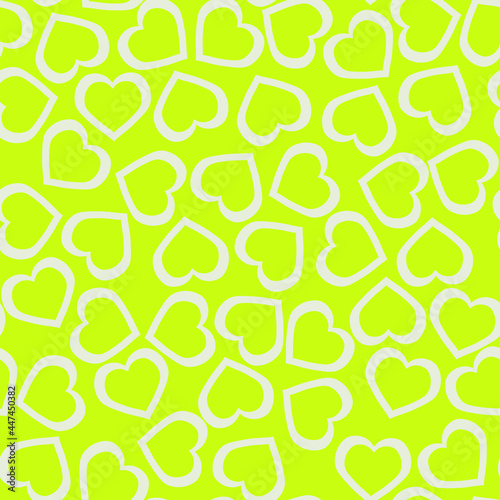 White pattern of hearts on a yellow background. Print for printing. Vector.