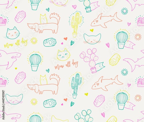 pets animals vector seamless funny pattern print